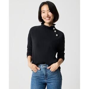 J Crew Jewel Button Mockneck Pullover Sweater Sz XL Black Loose Fit Minimal NWT